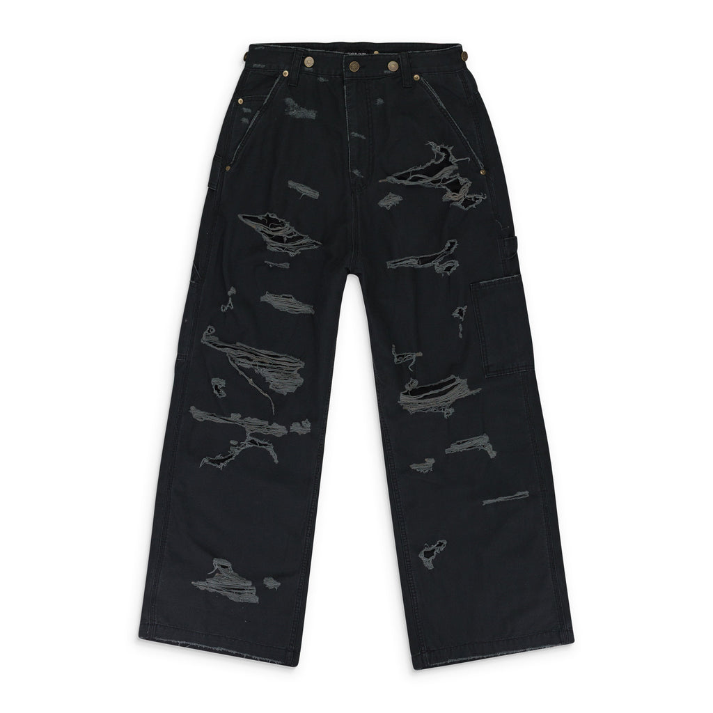 BLACK DISTRESSED PATCH WORK SWEATPANTS