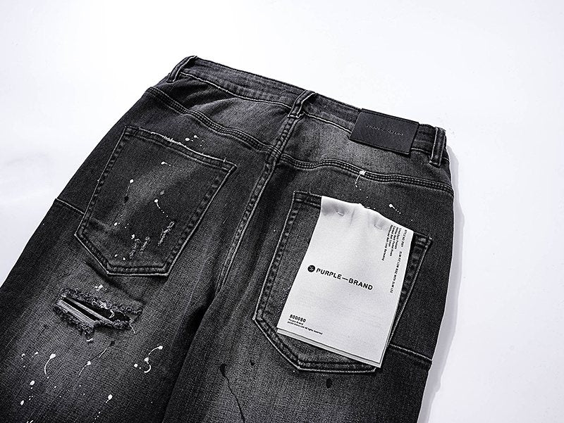 Purple Brand Paint-Splatter Distressed Black Jeans